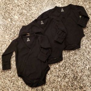3 black long-sleeve kimono bodysuits & mitten cuff